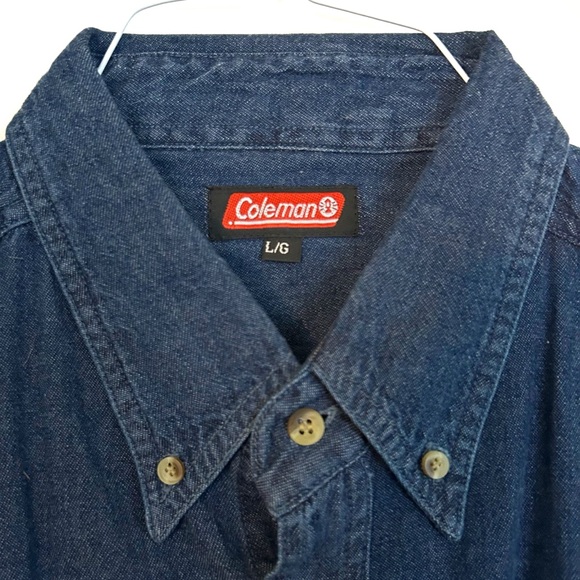 Vintage Coleman Men’s Blue Jean Denim Button Down Shirt Large 100% Cotton Tool - Picture 4 of 10